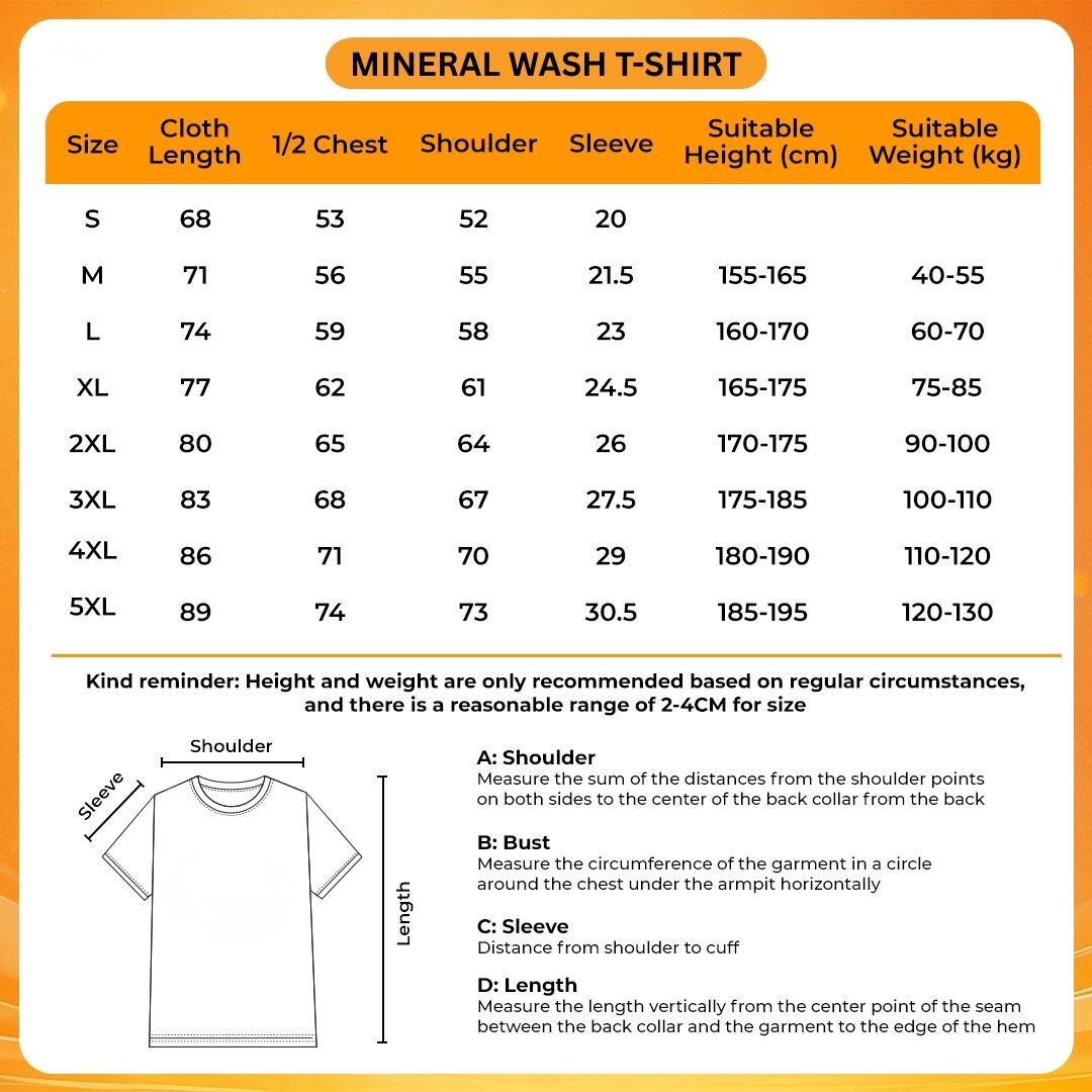 Mineral Wash T Shirt Size Chart 1 - Kanye West UK Shop